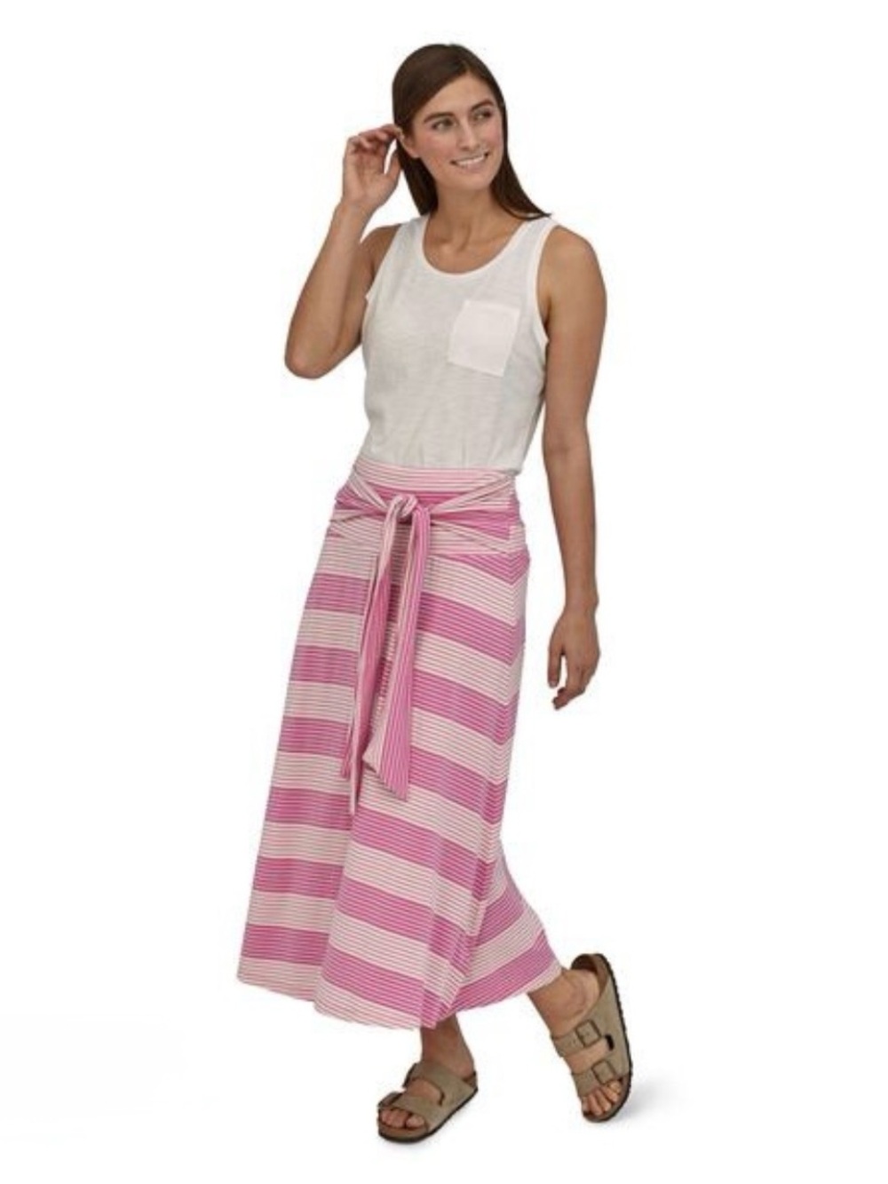 Patagonia Pink and Cream Striped Kamala Midi Skirt / Dress